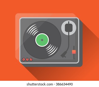 vinyl record player. Flat design, vector illustration