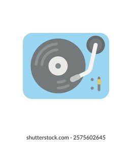 Vinyl record player flat icon. Colorful vector illustration of a turntable. Perfect for music, retro, vintage, or entertainment-related concepts. Ideal for apps and websites.