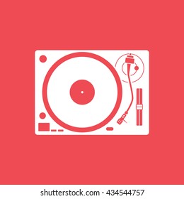 Vinyl Record Player Flat Icon On Red Background