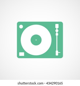 Vinyl Record Player Green Icon On White Background