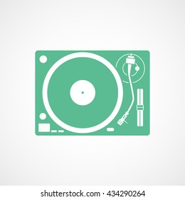 Vinyl Record Player Green Icon On White Background