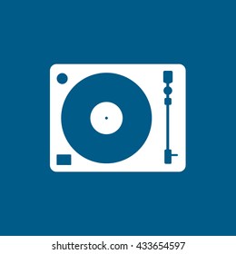 Vinyl Record Player Icon On Blue Background