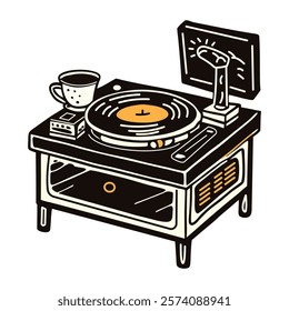 Vinyl record player icon in vintage style