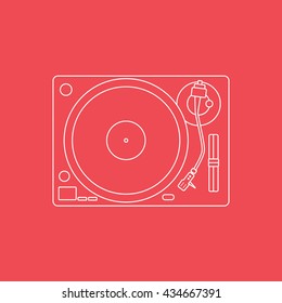 Vinyl Record Player Line Icon On Red Background