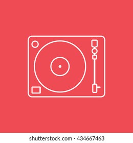 Vinyl Record Player Line Icon On Red Background