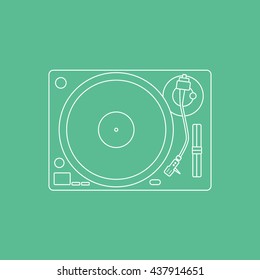 Vinyl Record Player Line Icon On Green Background