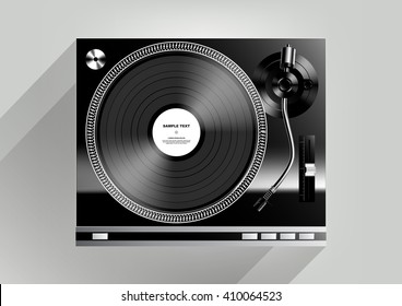 Vinyl record player on grey background and long shadow, Vector