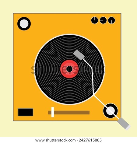  vinyl record player orange color illustration