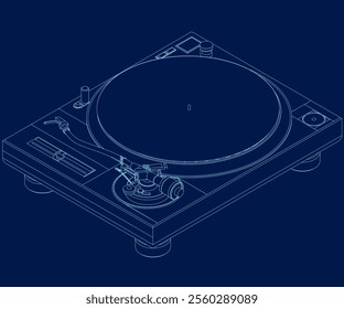 Vinyl Record player outline. Player for vinyl record. Retro design. Isometric view. Vinyl record disc