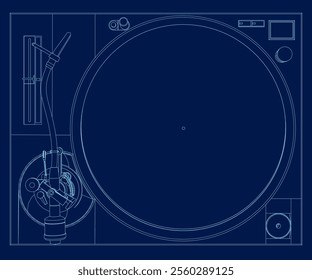 Vinyl Record player outline. Player for vinyl record. Retro design. Top view. Vinyl record disc