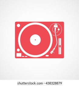 Vinyl Record Player Red Flat Icon On White Background