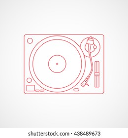Vinyl Record Player Red Line Icon On White Background