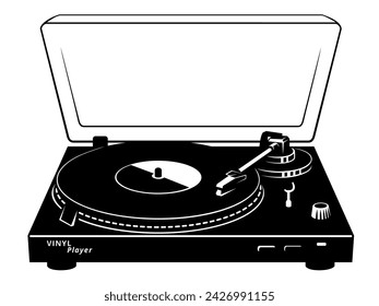 Vinyl Record Player. Retro audio equipment. Vector clipart isolated on white.