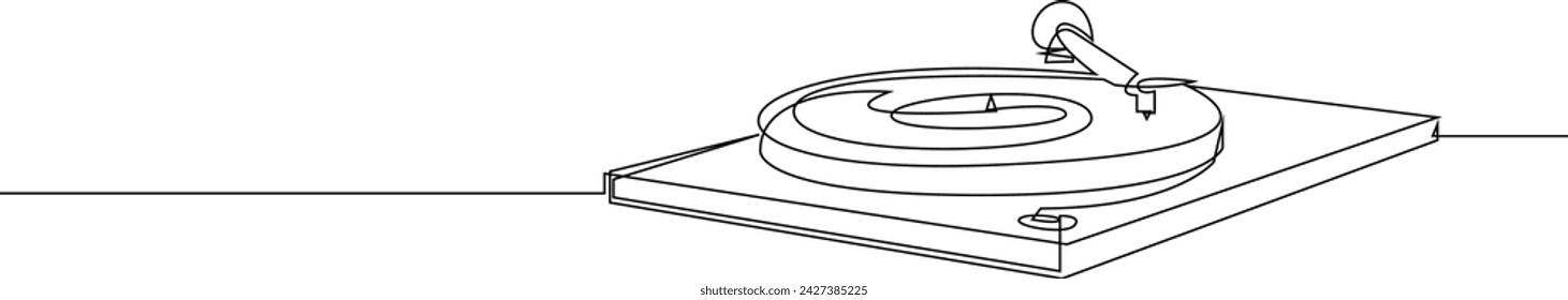 Schallplattenspieler Plattenspieler One Line Art. Kontinuierliche Linienzeichnung des analogen Audio-Player, Retro-Musik Plattenspieler Vinyl Disc Jockey Konzept. Vektorgrafik.