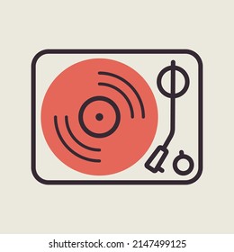 Icono vectorial del reproductor de registros de vinilo. Signo musical. Símbolo gráfico para el diseño de aplicaciones y sitios web de música y sonido, logotipo, aplicación, interfaz de usuario