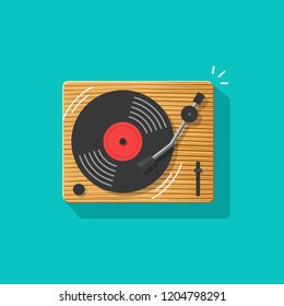 Vinyl record player vector illustration, flat cartoon retro vintage turntable playing melody icon isolated