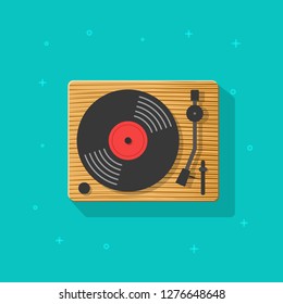 Vinyl record player vector illustration, flat cartoon retro vintage turntable icon isolated