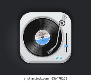 Ilustración vectorial del reproductor de registros de vinilo. Icono de aplicación de diseño 3D.