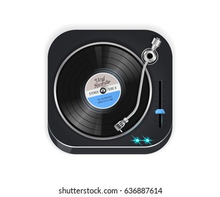 Vinyl record player vector illustration. 3D design app icon isolated on white