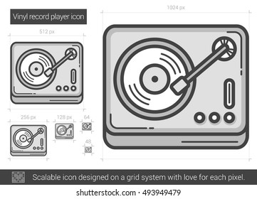 Vinyl record player vector line icon isolated on white background. Vinyl record player line icon for infographic, website or app. Scalable icon designed on a grid system.