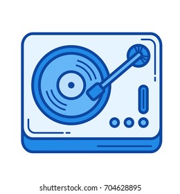 Vinyl record player vector line icon isolated on white background. Vinyl record player line icon for infographic, website or app. Blue icon designed on a grid system.