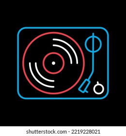 Vinyl record player vector on black background icon. Music sign. Graph symbol for music and sound web site and apps design, logo, app, UI