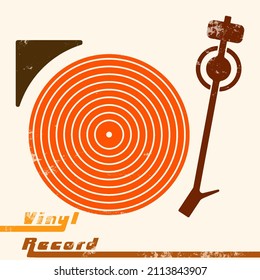 Vinyl record player. Vintage record turntable poster. Vector illustration.