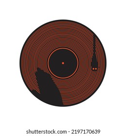 Vinyl record poster illustration in circular line style. Music vector illustration.