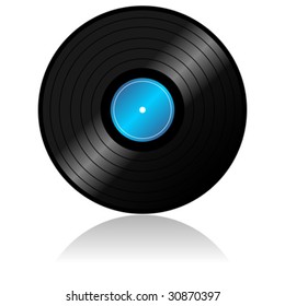 Vinyl record with reflex over white background