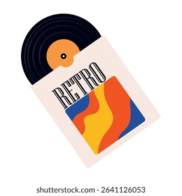 Vinyl record with retro cover. Vector Flat Icon and Illustration