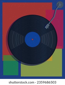 Vinyl record in risographic style. Vector with colorful background. Risograph. Disco. Vinyl.