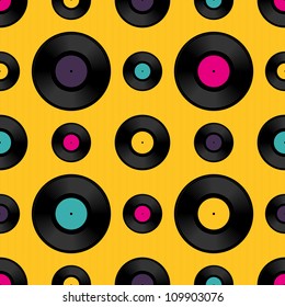 Vinyl record seamless background pattern. Vector illustration.