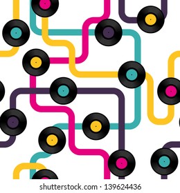 Vinyl record seamless background pattern. Vector illustration.