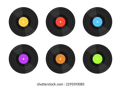 Vinyl record set. Flat illustration isolated on white background.