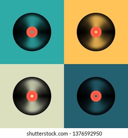 Vinyl record set in retro colors. Old music disc. Album covers template. Vector illustration
