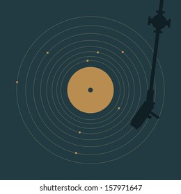 Vinyl record in shape of solar system. Creative minimal concept.