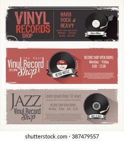 Vinyl record shop retro grunge banner