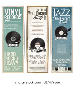 Vinyl Record Shop Retro Grunge Banner