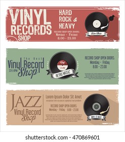 Vinyl record shop retro grunge banner