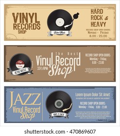 Vinyl record shop retro grunge banner