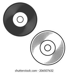 Vinyl record silhouette and outline illustration vector