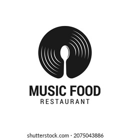 vinyl record and spoon icon vector, music food logo design.