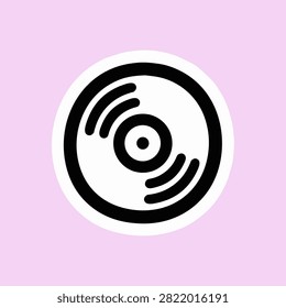 Vinyl Record Sticker Icon for Retro Music Collection and Audio Entertainment