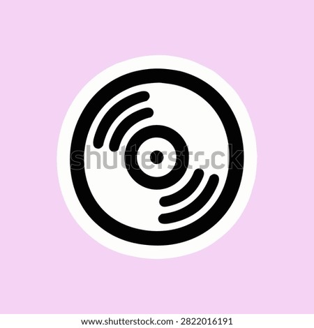 Vinyl Record Sticker Icon for Retro Music Collection and Audio Entertainment