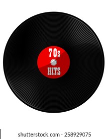 Vinyl record  with text 70s hits vector, disco, dance, rock, classic