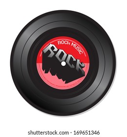 Vinyl record with the text rock isolated on a white background