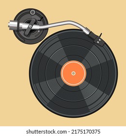 Vinyl record, tone arm and pickup head. LP.Vector illustration