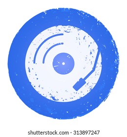Vinyl record turntable icon. Grunge style stamp.