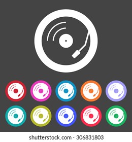 Vinyl record turntable icon. Set of colored icons.