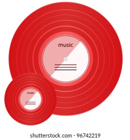 Vinyl record. Two red disc on a white background for your design.